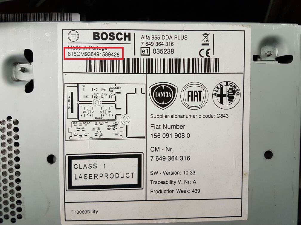 Lancia Bosch CM9364 radio serial number